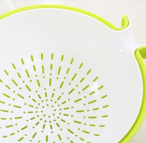 2 in 1 Kitchen <b>Plastic</b> Rotating Drain <b>Basket</b> Double Layers Vegetable Fruit Washing Bowl Strainer <b>Basket</b> Colander With Handle - Product Image 3