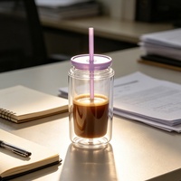 Nouvelle tasse à paille en plastique colorée, simple et élégante, avec couvercle, double paroi, portable, 16 oz, isolation thermique, pour boissons, fabrication en usine