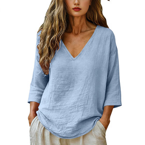 2026 New European and American <b>Women's</b> Loose Breathable Quick Drying Sports and Leisure T-shirt V-neck <b>Top</b> - Product Image 5