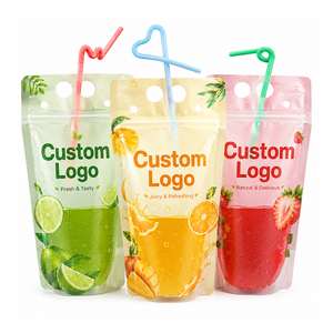 Bolsa Transparente Personalizada para Bebidas con Cierre Zip y Orificio para Pajita, Reutilizable y Recargable, para Jugo, Café, Té - Product Image 1