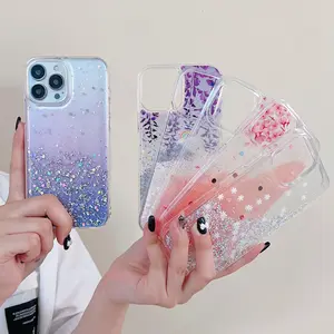 Star Bling Glitter Phone Case Acrylic Transparent Protective Phone Cover For iPhone 14 Pro Max/ Plus