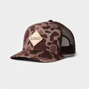 Casquettes Trucker 5 Panneaux en Maille Souple Camouflage Tendance avec Patchs en Cuir PU Diamant Personnalisés et Visière Courbée – Casquette Trucker A-Frame - Product Image 1