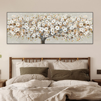 Impression sur toile d'art mural abstrait, peinture d'arbre avec des fleurs blanches épanouies, nature morte sans cadre, encre originale imperméable