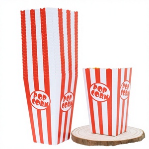 Paquete de 100 Cajas de Palomitas de Maíz Cuadradas Plegables Automáticas, Rayadas en Rojo y Blanco, Ideales para Cine, Carnaval, Fiestas y Eventos - Product Image 2