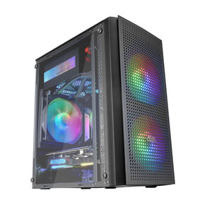 เคส MC300เล่นเกม Mars Micro ATX PC 3X พัดลม RGB กระจกนิรภัยด้านหน้าตาข่ายแนวตั้งแนวนอนสไตล์สีดำ - Product Image 1