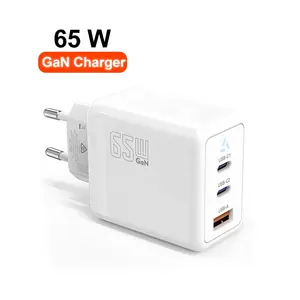 Hot Sale US AU EU AU UK Universal Travel Adapter Customized Logo GaN 65W Dual USB Quick Charger Type C Fast Charger Adapter