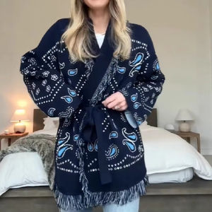 T3323 <span class=keywords><strong>Pull</strong></span> cardigan long décontracté et ajusté pour <span class=keywords><strong>femme</strong></span>, style européen et américain, nouveau, <span class=keywords><strong>oversize</strong></span>, à franges - Product Image 2