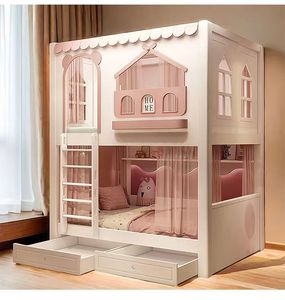 Lits Superposés Princesse de Qualité Supérieure pour Filles, Meubles de Chambre d'Enfant, Lits pour Enfants, Lits Superposés à <span class=keywords><strong>Toboggan</strong></span> avec Barrière Haute - Product Image 2