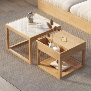 Ensemble de tables basses gigognes en bois massif naturel avec plateau en marbre et rangement, <span class=keywords><strong>Nankang</strong></span> Jiangxi, vente en gros pour salon familial - Product Image 4