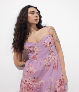 Robe midi en coton pour femme, bretelles violettes, style décontracté d'été, sans manches, coupe trapèze, confortable, légère, respirante, pour tous les jours - Product Image 1