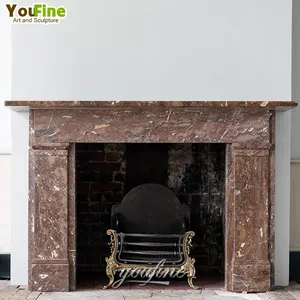 Custom Design Indoor Decor Natural Stone Brown Marble Fireplace