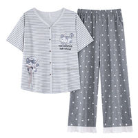 Vente en gros de nouveaux pyjamas en coton à manches courtes pour femmes, avec motif flocon de neige, rayures mignonnes et imprimés de dessins animés, ensembles décontractés pour la nuit