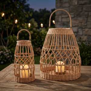 Rattan <b>Lantern</b> <b>Candle</b> Holder Handmade Natural Woven Cylindrical Shape Eco Friendly Home Decoration - Product Image 4