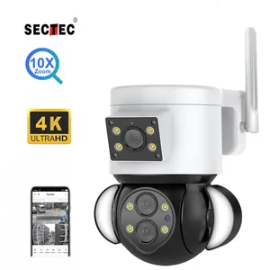 2024 panoramik 10X 4K çift ekran çoklu Lens kamera bağlantı alarmı 8MP 10X WIFI kamera açık Zoom CCTV ağ PTZ kamera