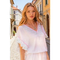 Robe de plage blanche douce et unie en coton écologique brodé avec volants, pompons et service OEM