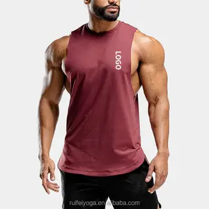 New Custom Logo Activewear Cut Off Curved Hem Gym Fitness Men Stringer Vest Shirt Sleeveless Tank Top Bodybuilding