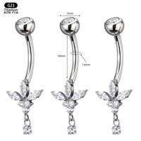 Anneau de nombril en titane ASTM F136 avec pendentif CZ plaqué or, papillon en zircon, piercing, cadeau de mariage, bijoux tendance pour femmes