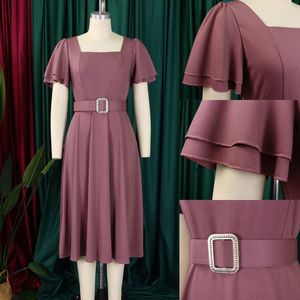 C8629 <span class=keywords><strong>Vestidos</strong></span> de Verano a la Moda para <span class=keywords><strong>Mujer</strong></span> Casuales con Mangas Acampanadas Cuello Cuadrado y Cintura Alta Elegantes para Dama y Oficina - Product Image 4