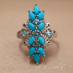 แหวนพลอยเทอร์ควอยซ์อเมริกันฝังหยก ซีรีส์ Counterattack ประดับด้วยพลอยสีฟ้าและสีขาวสังเคราะห์จากเทียนจิน - Product Image 3