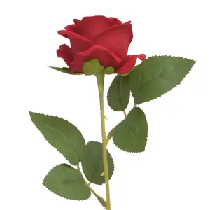 Roses artificielles en soie, 1 pièce, à détection, simple tactile, décoration de mariage, pour la saint-valentin, avec feuille et tige