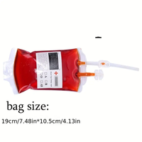 Sacs de sang de vampire d'Halloween | Pochettes de boisson en plastique pliables de 11.83oz avec deux tubes | Transparent, réutilisable et rechargeable