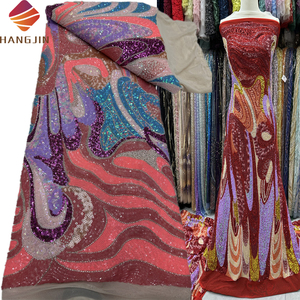 Tela de Tul con Lentejuelas Coloridas de Alta Calidad, Tela de Encaje Francés con Cuentas, Bordado de Malla, Tela de Encaje Africana para Vestidos de Fiesta para <span class=keywords><strong>Mujer</strong></span> - Product Image 1