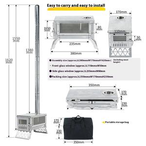 요리 및 난방용 2차 연소 기능이 있는 이중 목적 스테인리스 스틸 접이식 화목 난로 휴대용 야외 캠핑 주방용품 - Product Image 2