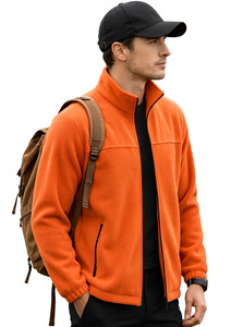 Chaqueta polar gris claro para hombre con cierre de cremallera, cuello simulado, ropa exterior softshell, ropa informal para exteriores - Product Image 5