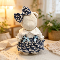 [Uniquement en tissu] Tenue pour poupée Lina Bear de taille moyenne 30 cm - Robe florale bleue et blanche avec nœud, ensemble chemise blanche, accessoire pour poupée