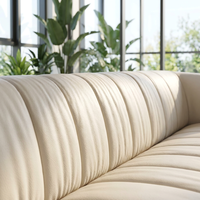 Ensemble de canapés de bureau côtelés crème, mobilier de salon chic pour espaces ouverts avec design vue sur verdure naturelle fraîche