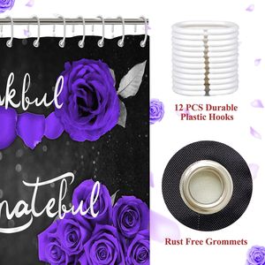 4Pcs Purple Rose Sets d'accessoires de salle de bain Thankful Grateful Blessed Bathroom Romantic Showy Floral Wedding Decor en stock - Product Image 5