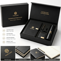 Ensemble cadeau de carnet d'affaires en PU noir avec logo personnalisé, fermeture magnétique, journal pour cadeau d'entreprise, vente en gros