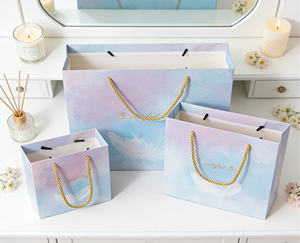 Gradient Feather <b>Paper</b> Gift Bag, Made of <b>Thick</b> White Cardboard-Vietnam FSC Certified Luxury Packaging Factory - Product Image 1