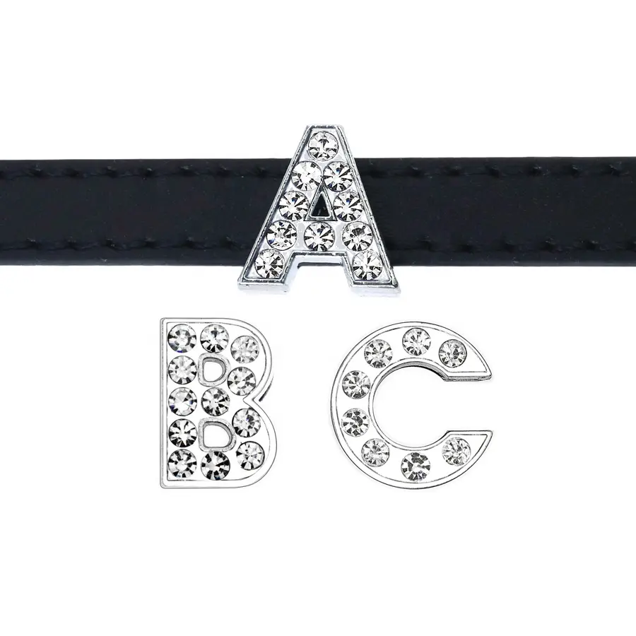 wholesales 8mm silver color slide letter metal alphabet slide charm DIY accessory through 8mm wristband for women kids as gift