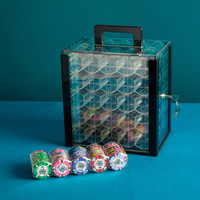 Boîte à jetons de poker Texas 1000 pièces, portable, en acrylique épaissi, transparente, avec 10 supports à jetons pour le divertissement