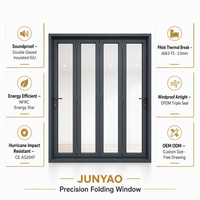 Fenêtre accordéon horizontale en alliage d'aluminium JUNYAO résistante aux ouragans et imperméable, 5+20A+5, économie d'énergie, NFRC, pour zones côtières