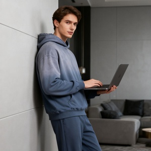 TKAN406D Nouveau style dégradé vintage lavé 100% coton sweat à capuche oversize décontracté pour homme, saison hivernale, chaud, lourd, avec poche - Product Image 1