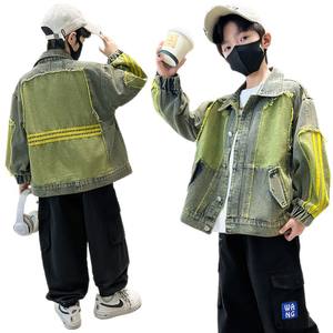 Traje de mezclilla primavera/otoño, elegante abrigo para niños de mediana edad, camisa de niño 2026, top de nuevo estilo, nailon/algodón con letras - Product Image 5