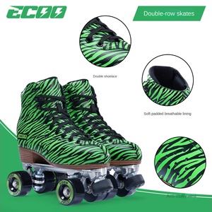 Patins à roulettes pour débutants à quatre roues en microfibre PU à imprimé léopard rétro à double rangée - Product Image 3