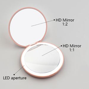 Usb Rechargeable Portable Travel Handheld Pocket Foldable 2 Side Led Light Cosmetic Smart Makeup <b>Mirror</b> - Product Image 2