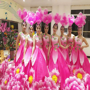 Mujeres Sexy carnaval <span class=keywords><strong>baile</strong></span> de apertura vestido flor rosa de gran oscilación faldas show traje <span class=keywords><strong>ropa</strong></span> de rendimiento - Product Image 2