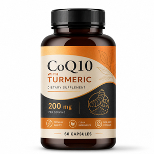 Complément alimentaire végétalien pour adultes à base de coenzyme Q10 OEM avec extrait de curcuma, Ubiquinol, 60 capsules, bienfaits antioxydants, soutien énergétique et immunitaire - Product Image 1