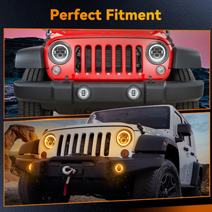 Jeep 7-Inch Round Led Headlights With Halo Ring Off-Road Lighting Kit 4-Inch Fog Lights Set - Product Image 4