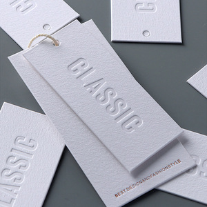 定制回收厚白色牛皮纸卡片服装标签挂绳秋千，奢华压花印花中国制造，适合箱包使用 - Product Image 4