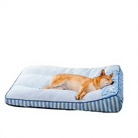 Coussin pour animaux de compagnie en forme de donut à rayures bleues, confortable et lavable, pour chat et chien, coussin rectangulaire doux, tapis de sommeil confortable