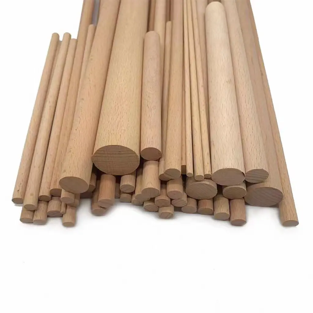 Varilla de madera de haya de tamaño personalizado, varillas de madera maciza, palo redondo, artesanías