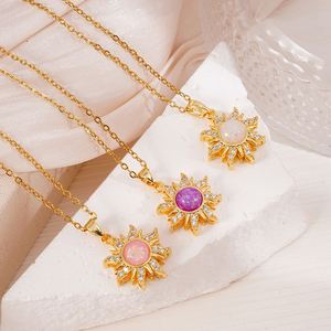 Collar 18K Gold Plated Stainless Steel Tarnish Free <b>Chain</b> Colorful Opal Zircon Sun Pendent Necklace for Women's Jewelry Girls - Product Image 3