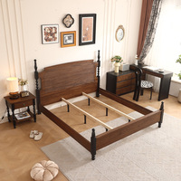 Lit double en bois massif style français rétro vintage, couleur noyer noir, 1,5m/1,8m, luxe léger pour chambre principale