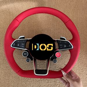 Volant DOS RS avec bouton de démarrage, entièrement en cuir rouge, pour <span class=keywords><strong>Audi</strong></span> A3 A4 A5 A6 A7 C7 C8 <span class=keywords><strong>S3</strong></span> S4 S5 S6 B8 B9 RS3 RS6 RS7 - Product Image 1
