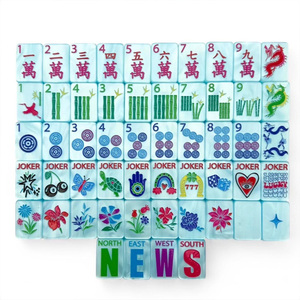 Nouvelles Tuiles de Mahjong Américaines de Luxe en Acrylique Bleu Nacré, Motifs Sculptés et Imprimés, Porte-Bonheur, pour 4 Joueurs, Unisexe - Product Image 2